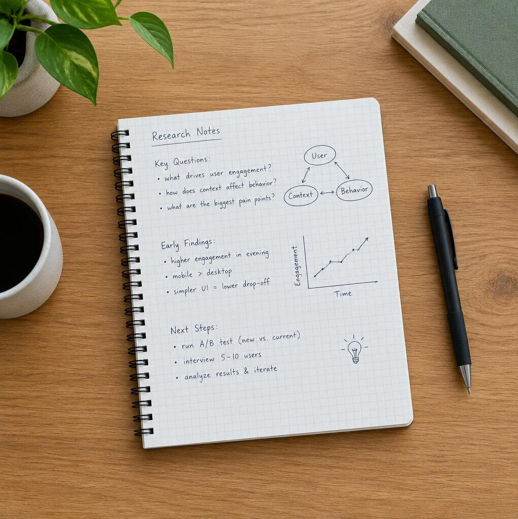 Handwritten notes and a pen on a desk