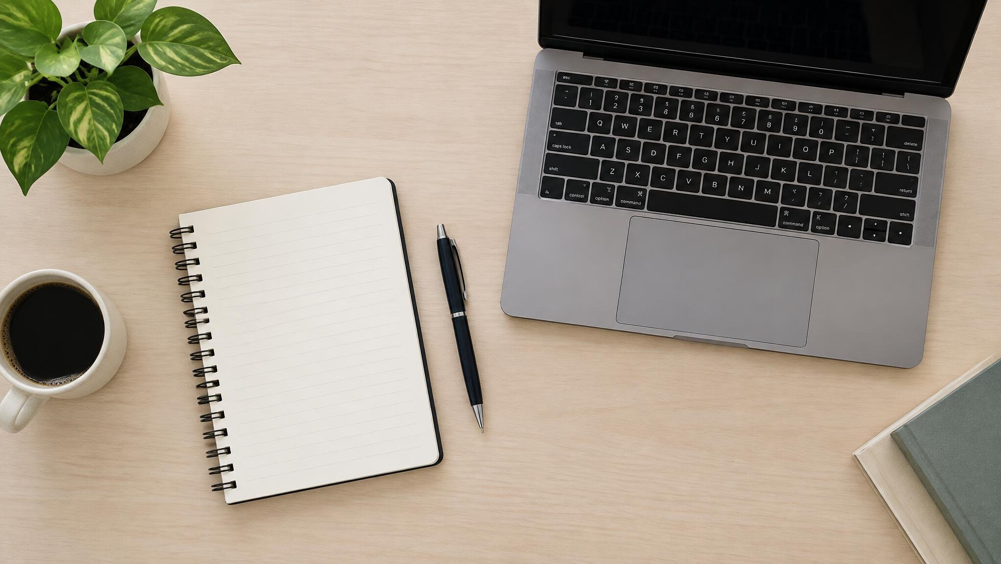 Notebook and laptop on a tidy desk